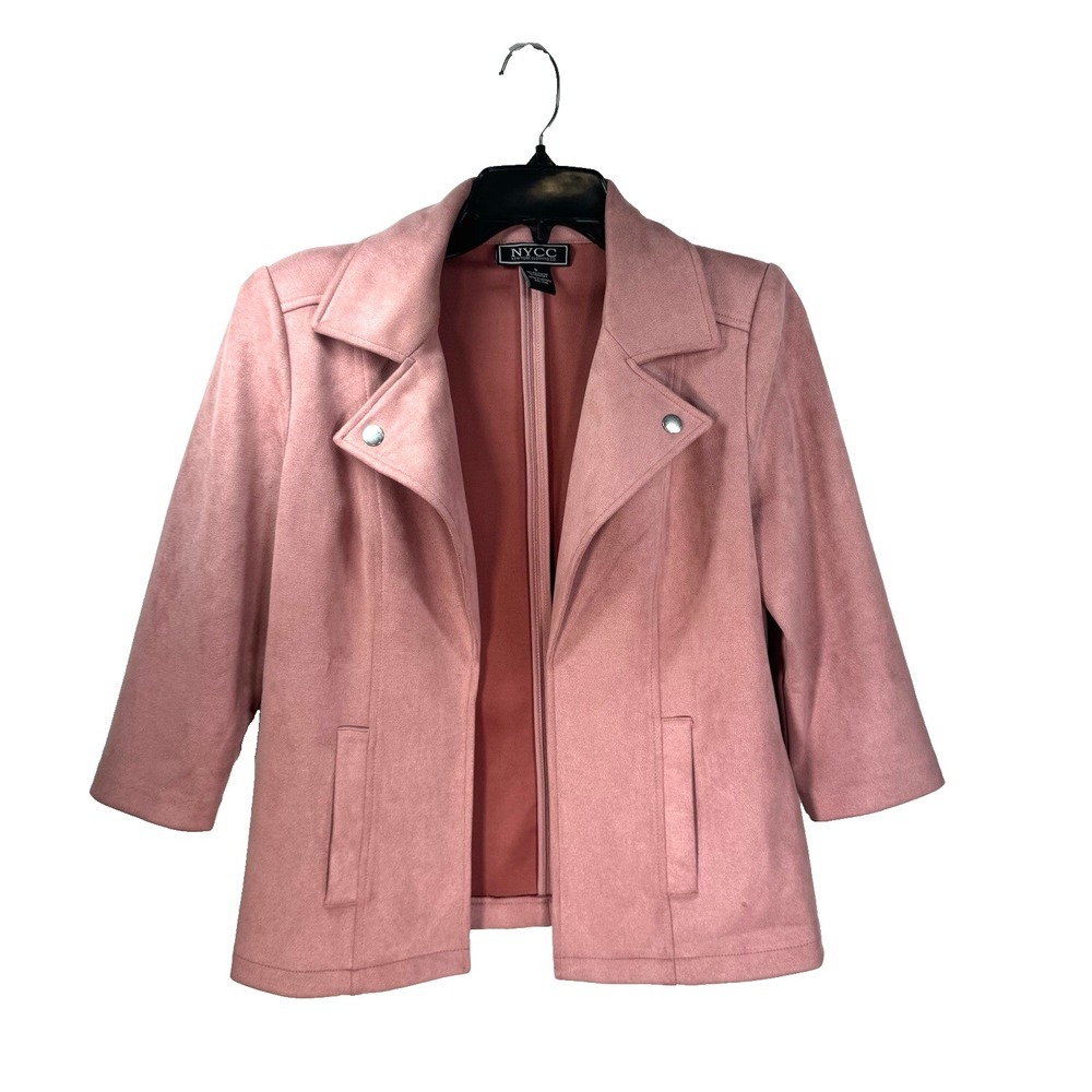 NYCC Women's Faux Suede Open Front Jacket Blazer Pink Size Small